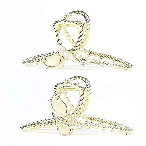 Rhinestone Hair Clips Pearl Leaf Shape Metal Hair Catch Barrette Jaw Clamp for Thin Thick Curly Hair Crystal Non-Slip Hair Claws Strong Hold Hair Accessories for Women, Bride, Bridesmaid