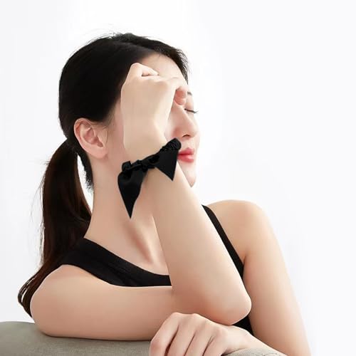 THXSILK Hair Silk Scrunchies with Bow for Women Pure Mulberry Silk Hair Cute Ring Ties Scrunchies for Girls Women's Thick Hair, Black, 2.8"