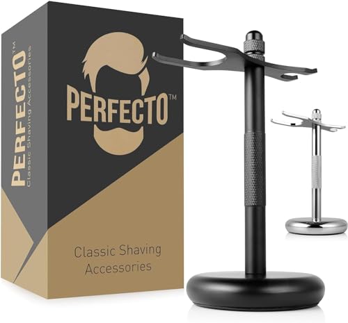 Perfecto Deluxe Black Razor and Brush Stand - The Best Safety Razor Stand. This Will Prolong The Life Of Your Shaving Brush, Best Valentine's Day Gift for Him, Gift For Dad Men, Shaving Accessories.