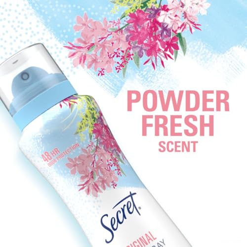 Secret Dry Spray Antiperspirant Deodorant for Women, 48hr Weightless Sweat & Odor Protection, Gentle on Skin, Powder Fresh Scent, 4.1 oz (Pack of 3)