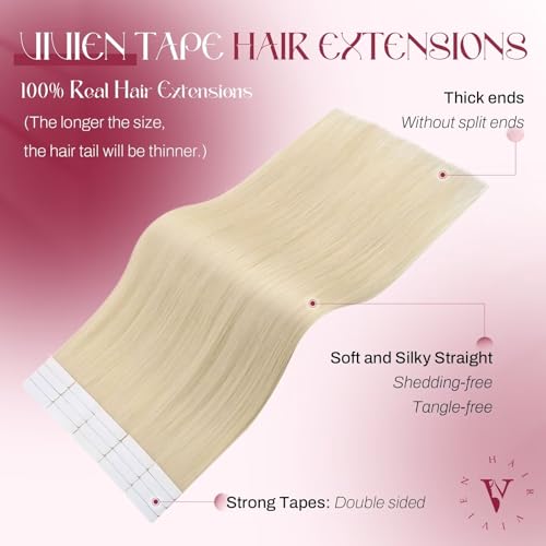 Vivien Tape in Hair Extensions Human Hair 22 Inch Blonde Human Hair Tape in Extensions Bleach Blonde #613 Tape in Hair Extensions Real Human Hair Double Sided Tape for Skin Weft 20pcs 50g