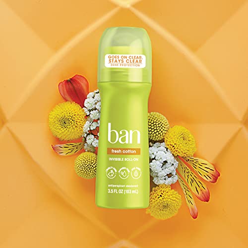 Ban Fresh Cotton 24-hour Invisible Antiperspirant, Roll-on Deodorant for Women and Men, Underarm Wetness Protection, with Odor-fighting Ingredients, 3.5 Fl Oz (Pack of 2)