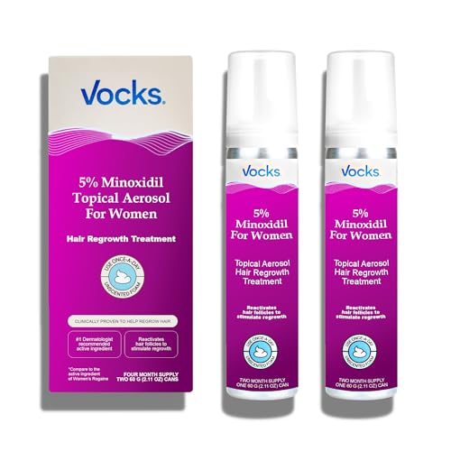 Vocks 5% Minoxidil for Women Hair Growth Treatment - Extra Strength - Clinically Proven - Unscented Foam - Anti Hair Loss and Promotes Thicker Fuller Hair - 4 Month Supply