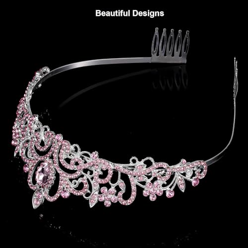 Tiara Crowns for Women,Princess Crown for Girls Crystal Queen Tiaras for Birthday Christmas Costume Bride Wedding Prom-Pink