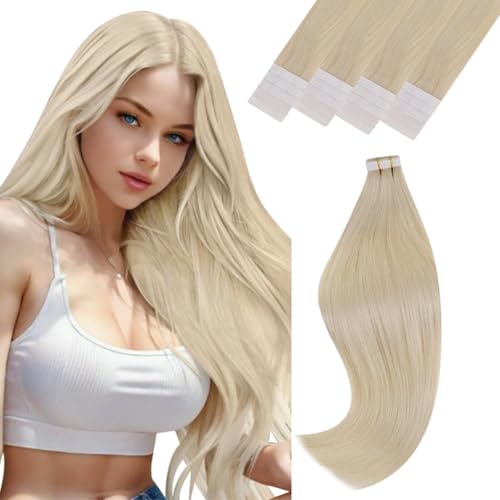 Vivien Tape in Hair Extensions Human Hair 22 Inch Blonde Human Hair Tape in Extensions Bleach Blonde #613 Tape in Hair Extensions Real Human Hair Double Sided Tape for Skin Weft 20pcs 50g