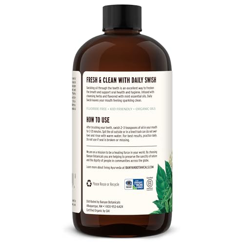 Banyan Botanicals Mint Daily Swish – Organic Ayurvedic Pulling Oil with Coconut Oil – Mouthwash for Fresh Breath and Sparkling Oral Health* – 24 oz – Non GMO Sustainably Sourced Vegan