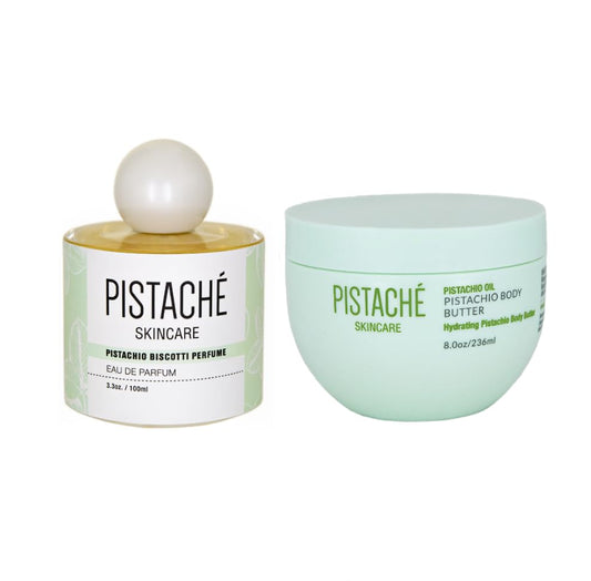 Pistaché Skincare Pistachio Dream Duo Set + Whipped Body Butter + Biscotti Perfume + Nutty + Sweet + Signature Scent