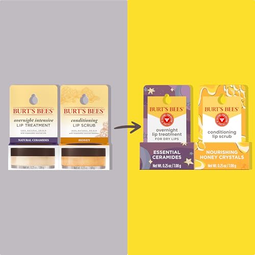 Burt's Bees Overnight Lip Sleeping Mask Stocking Stuffers, Exfoliating Scrub Restores, Hydrates & Smooths Lips to Reduce Fine Lines, Ceramide Infused Formula, Passionfruit + Ultra Conditioning(2-Pack)