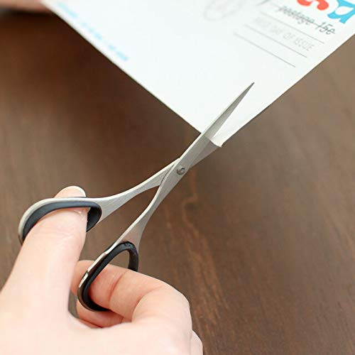 ALLEX Little Skinny Scissors for Office 4.7", All Purpose Slim & Thin Low Profile Scissors, Made in JAPAN, All Metal Sharp Japanese Stainless Steel Blade with Non-Slip Soft Ring, Black