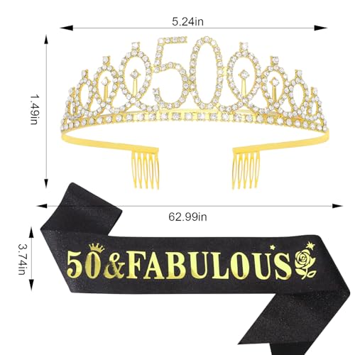 Purple 50th Birthday Sash and Tiara for Women, 50th Birthday Decorations Women, 50th Birthday Sash and Crown Set, 50th Birthday Gifts for Women, Happy 50th Birthday Party Supplies