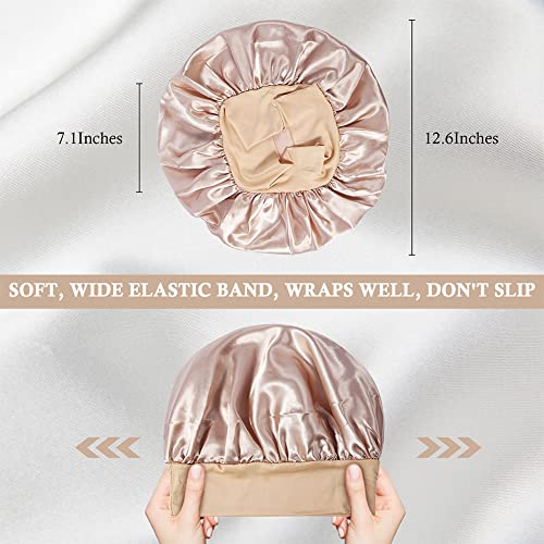 2Pcs Satin Bonnet Silk Bonnet, Hair Bonnet for Sleeping, Elastic Wide Band Silk Sleep Cap, Soft and Breathable(Black Leopard)