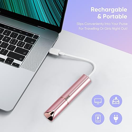 Xinvinx Facial Hair Removal for Women- as Seen on TV Painless Face Shaver -Painless Womens Facial Hair Remover with 2 Replacement Heads, Lipstick-Sized, USB Rechargeable（White）