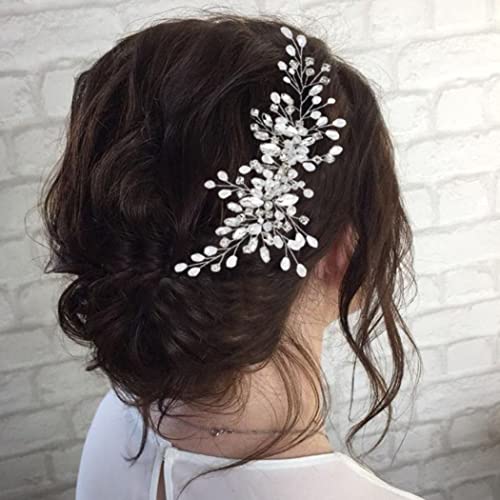 Unicra Silver Bride Wedding Hair Comb Rhinestone Bridal Headpiece Crystal Hair Accessories Hair Piece Jewelry for Women and Girls (A-Silver)
