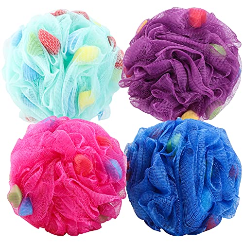 BTYMS Premium Mesh Poufs (65g/pcs) Bath Sponges Shower Loofahs Exfoliating Shower Puff - Great for Body Wash Pack of 4