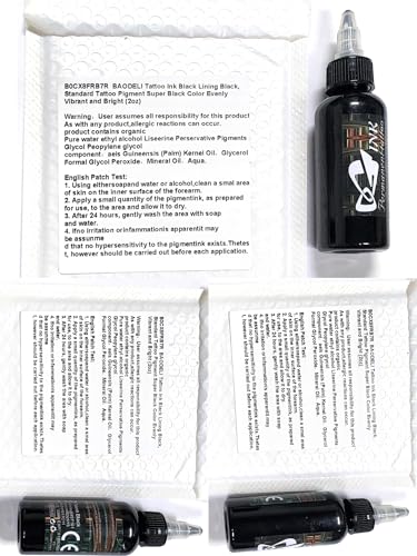 BAODELI Tattoo Ink Black Lining Black, Standard Tattoo Pigment Super Black Color Evenly Vibrant and Bright (2oz)