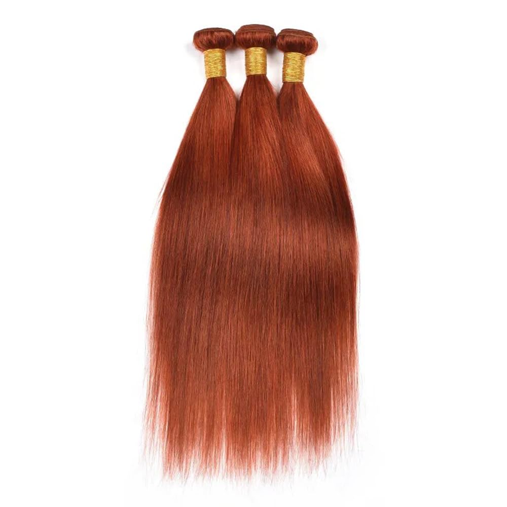 Orange Straight Bundles Human Hair Color 350 Straight Bundles Double Weft Brazilian Human Hair Ginger Orange Straight Bundles Weave Extensions Bundles for Black Woman (24 26 28 inch,3 Bundles)