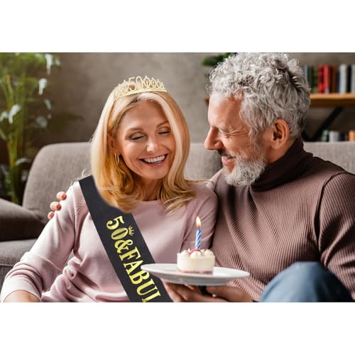 Purple 50th Birthday Sash and Tiara for Women, 50th Birthday Decorations Women, 50th Birthday Sash and Crown Set, 50th Birthday Gifts for Women, Happy 50th Birthday Party Supplies