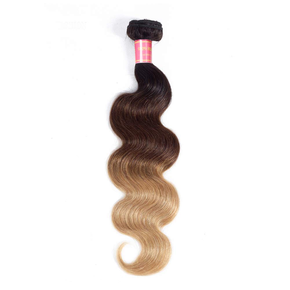 Sunber Ombre Brazilian Hair Bundles Body Wave 12A Grade Human Virgin Hair One Bundles 3 Tone 1B/4/27 Color Hair Extensions 18Inch T1B/4/27 Color