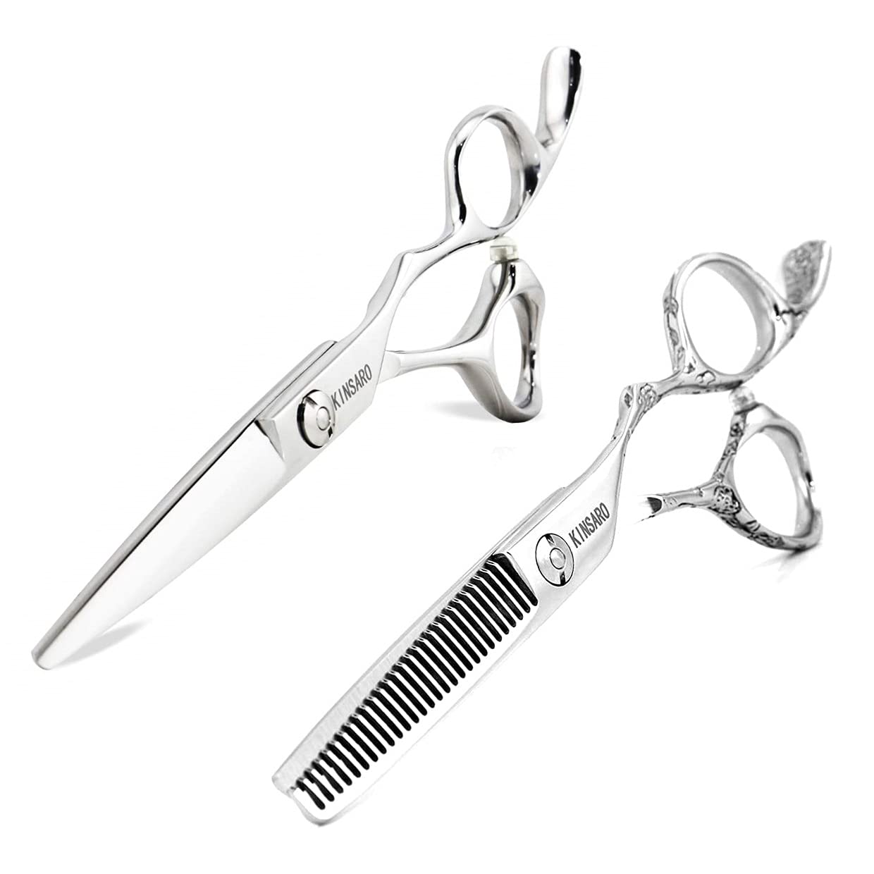 5.5" Barber Scissors Set Hair Scissors Professional Hair Shears Cutting Shears Japan 440C Thinning Shears Convex Blades Kinsaro