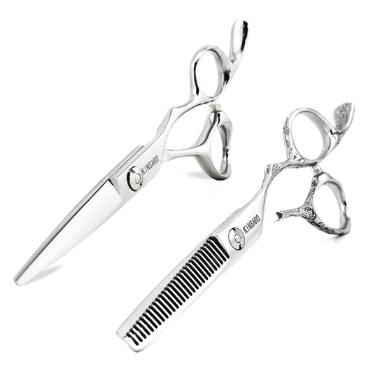 5.5" Barber Scissors Set Hair Scissors Professional Hair Shears Cutting Shears Japan 440C Thinning Shears Convex Blades Kinsaro