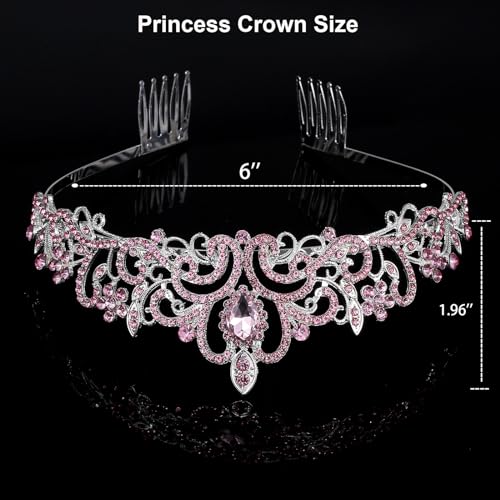 Tiara Crowns for Women,Princess Crown for Girls Crystal Queen Tiaras for Birthday Christmas Costume Bride Wedding Prom-Pink