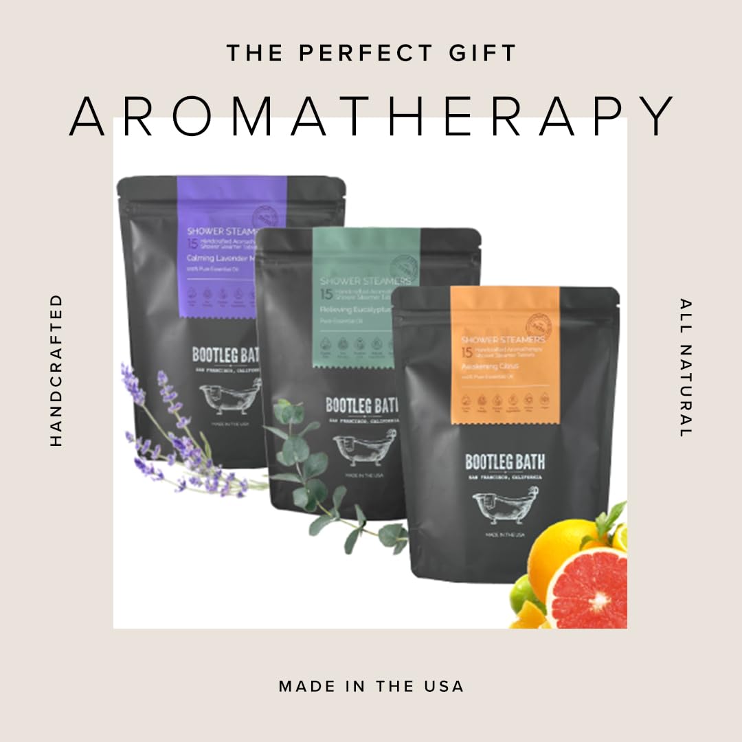 BOOTLEG BATH Shower Steamers Aromatherapy 45 Pack, 100% Pure Essential Oil, Multi Pack - Eucalyptus, Lavender, Citrus - All Natural, for Men and Women, Made in USA