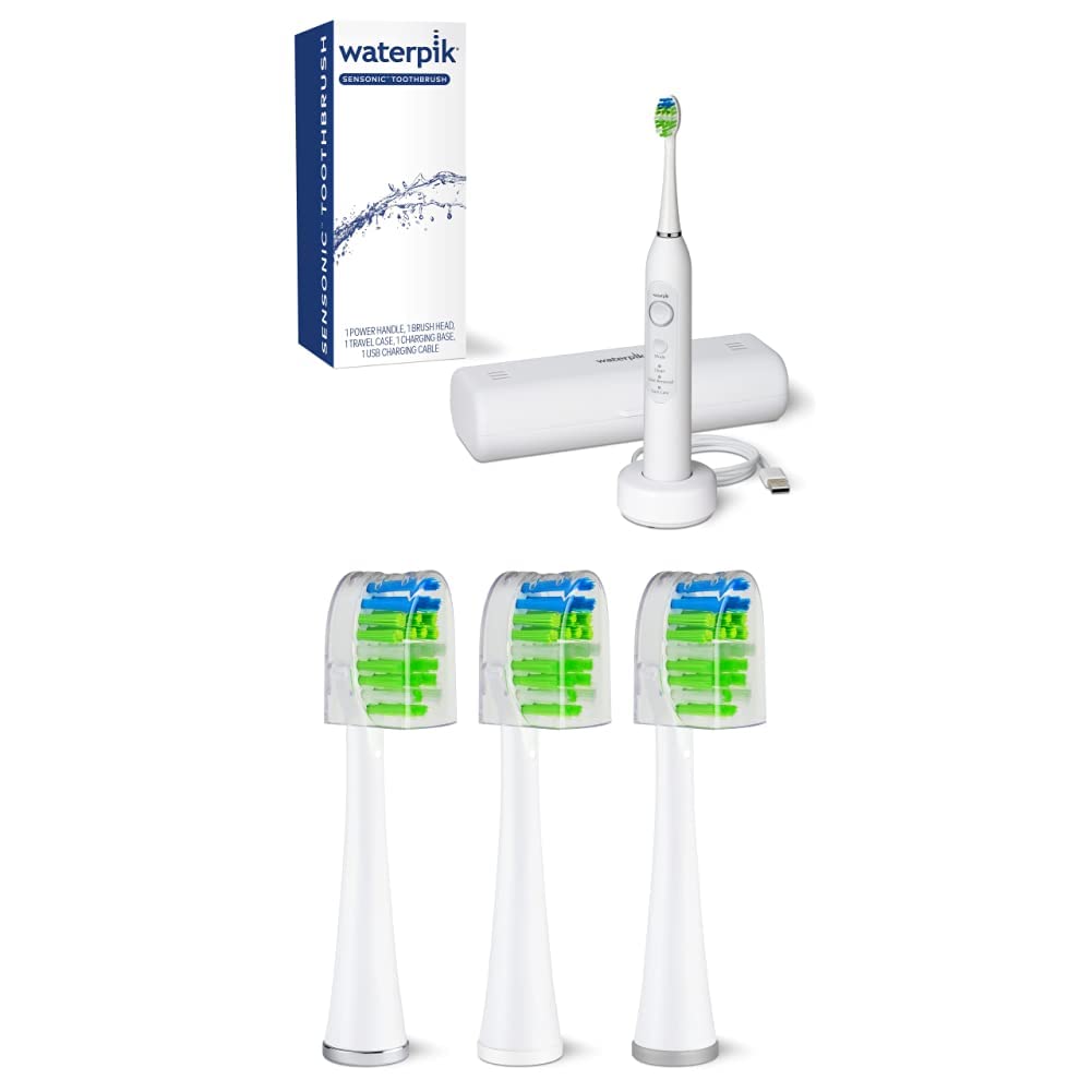 Waterpik Sensonic Electric Toothbrush White + 3 Genuine Sensonic Contour Brush Heads