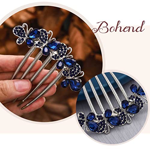 Bohend Rhinestone Hair Comb Crystal Hairpieces Bridal Hair Accessories for Women and Girls (A-Blue)