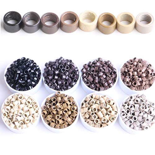 Non-Slicone Screw Thread Micro Ring Beads for Hair Extensions Applications 5 Color Optional (1000Pcs, Light Brown)