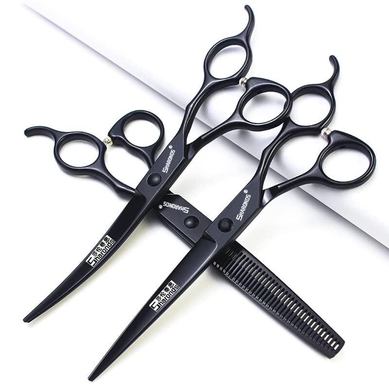 SHARONDS 7 Inch Stainless Steel Professional Barber Scissors Hair Thinning Scissors Hairdresser or Home Hairdresser Variant/Hybrid Scissors (7 inch-3pc)