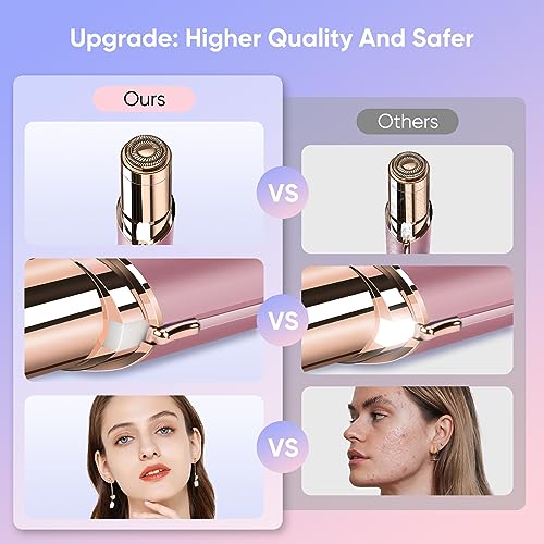 Xinvinx Facial Hair Removal for Women- as Seen on TV Painless Face Shaver -Painless Womens Facial Hair Remover with 2 Replacement Heads, Lipstick-Sized, USB Rechargeable（White）