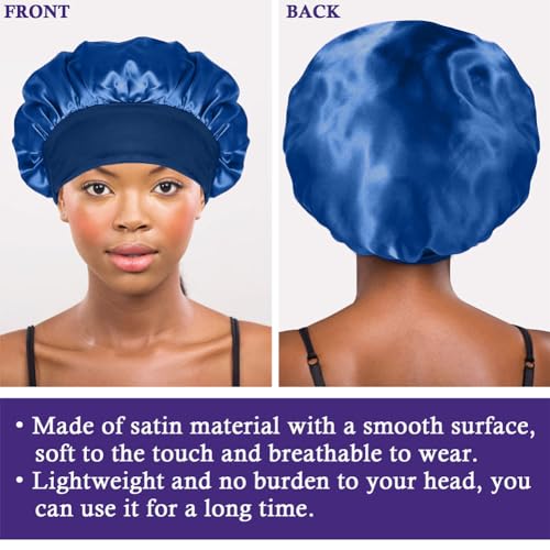 2Pcs Satin Bonnet Silk Bonnet, Hair Bonnet for Sleeping, Elastic Wide Band Silk Sleep Cap, Soft and Breathable(Black Leopard)