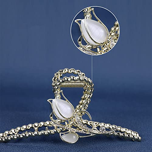 Rhinestone Hair Clips Pearl Leaf Shape Metal Hair Catch Barrette Jaw Clamp for Thin Thick Curly Hair Crystal Non-Slip Hair Claws Strong Hold Hair Accessories for Women, Bride, Bridesmaid