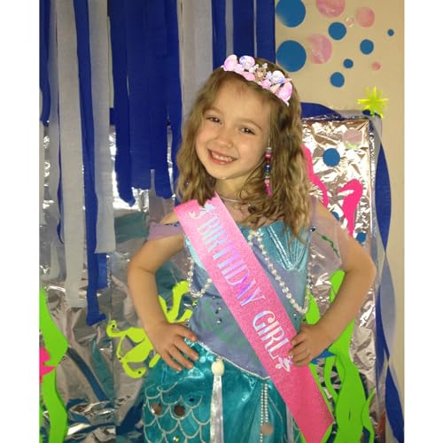 YARIEW Mermaid Crown and Birthday Sash Mermaid Birthday Decorations Mermaid Birthday Party Decorations Birthday Sash for Women Birthday Crown Tiara for Women Halloween Costume Gifts
