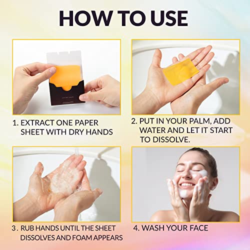 VALITIC Kojic Acid Dark Spot Corrector Paper Soap - Travel Size - 100 Portable and Dissolvable Soap Sheets -with Vitamin C, Retinol, Collagen and Turmeric - 2 Pack