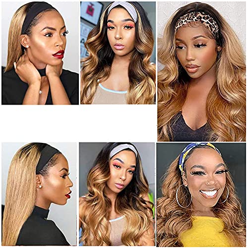 YiweYowe 26 Inch Blonde Body Wave Headband Wig Human Hair Full Head Machine Made Half Wigs Grade 8A 1B27 Ombre Dark Roots To Blonde Headband Wig Human Hair No Lace Brazilian Hair Wig For Women