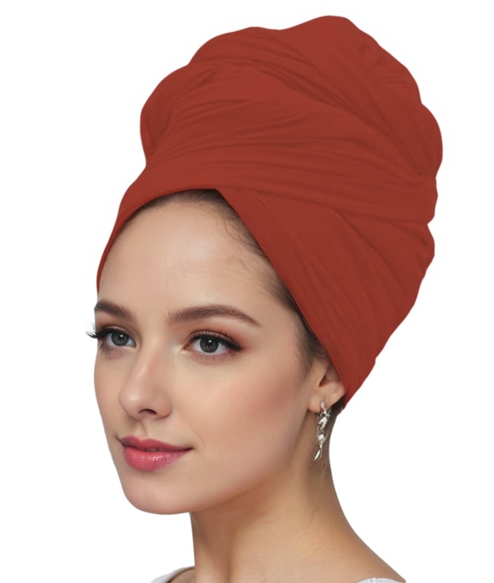 vabovin Hair Wrap for Black Women with Natural Hair Stretch Soft Edge Large Scarves for Braids Dreadlocks (Red Orange)