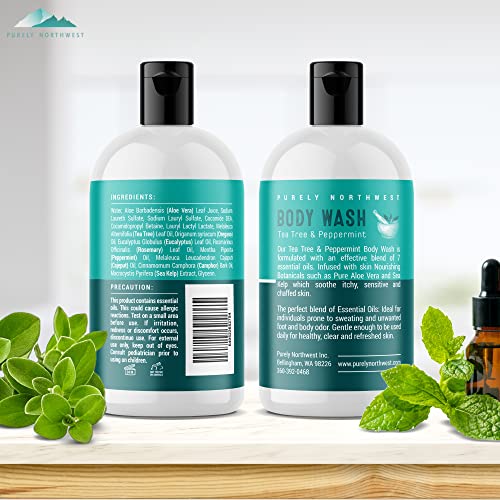 Purely Northwest-Natural Tea Tree & Peppermint Scalp & Body Wash-Men & Women-Soothes & Refreshes: Odor, Acne, Jock Itch, Irritated Itchy Scalp-(Can be used with a Silicone Body Scrubber) 9oz