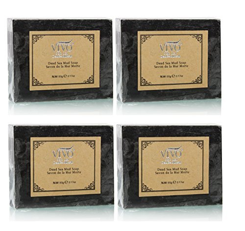 Vivo Per Lei Dead Sea Soap - Dead Sea Mud Soap for Face and Body - Charcoal Soap Bar with Dead Sea Minerals - Soap with Dead Sea Salt - Cleanse Your Skin Gently - 3.17 Oz (Pack of 4)