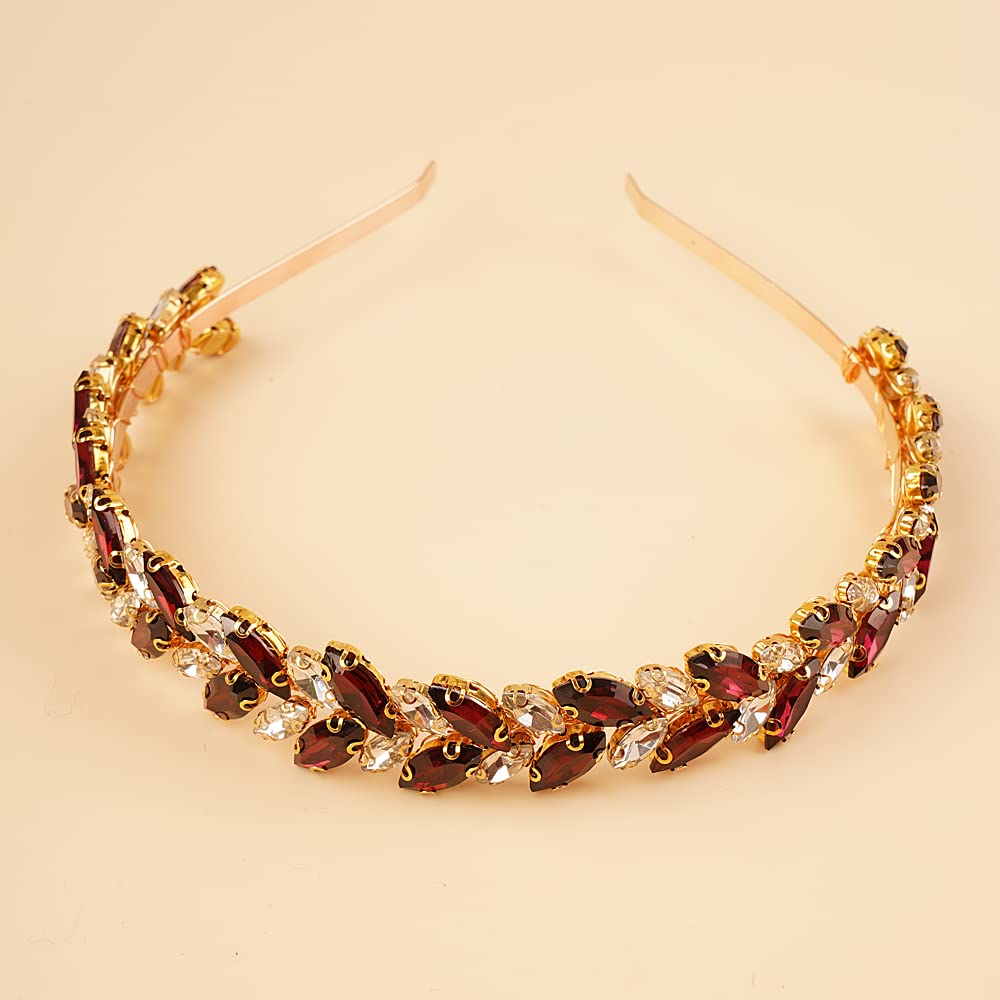 BERYUAN Women Wedding Tiaras and Crowns Crystal Wedding Headband Teardrop Red Wine Crystal Rhinestone Wedding Hair Accessories Crystal Wedding Headbands for Women and Flower Girls (red wine)