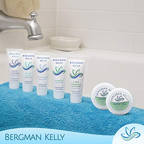 BERGMAN KELLY - Hotel Soap Bars - White Tea, 0.5 oz, 100 PK - Travel Size Luxury Bulk Amenities Bar Soap, Mini Individually Wrapped Round Soap - Small Toiletries for Airbnb, Motel, Guest Bathroom