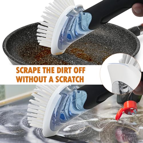 Soap Dispensing Replacement Dish Brush Storage Set with 2 PCS Brush Refills & Holder - RIMAY Dispenser Scrub Cleaning Scrubber Kitchen Dishwashing Dish Wand Handle for Dishes/Pans/Pots/Sink(Black)