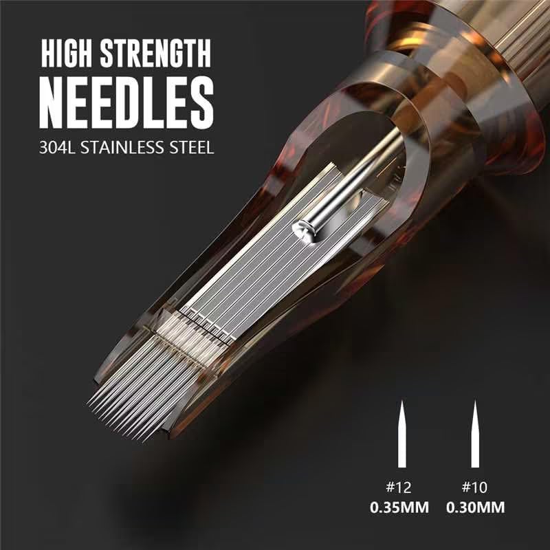 RHEIN Tattoo Cartridge Needles 20pcs 7RM #12 Standard 7 Round Magnum Needle Diameter 0.35mm, 3.5mm M-Taper for Tattoo Artists & Beginners Open Tips EN02-20-OF1207RM