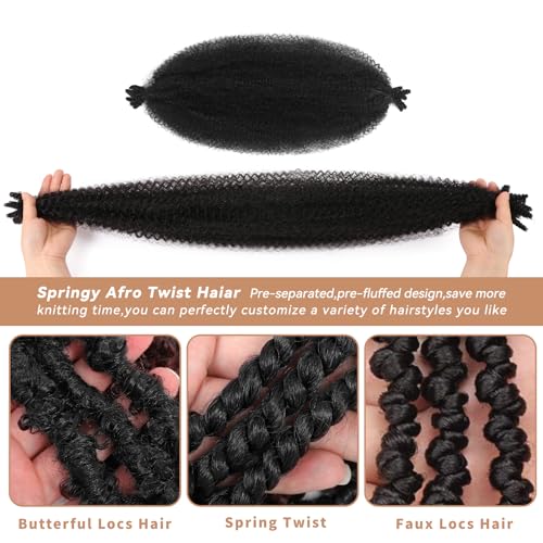 3 Packs Pre-Separated Springy Afro Twist Hair 8 Inch 1B Spring Twist Hair Kinky Twist Crochet Hair for Black Women (1B#, 8 Inch(Pack of 3))