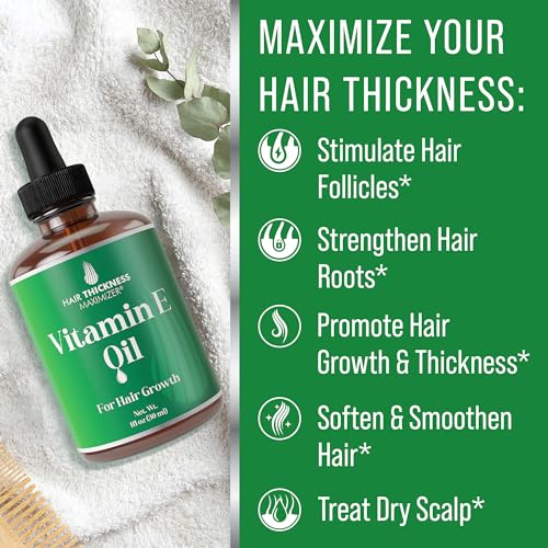 Vitamin E Oil for Hair Growth - Thickening, Moisturizing, Strengthening Serum For Women, Men. Single Ingredient Scalp Treatment For Weak, Dry, Frizzy Hair 1oz