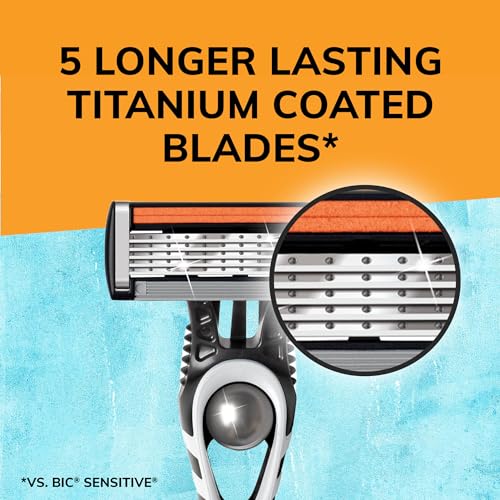 BIC Flex 5 Titanium 5-Blade Disposable Razor for Men, Sensitive Skin Razor For a Smooth, Comfortable and Close Shave, 4 Piece Razor Set