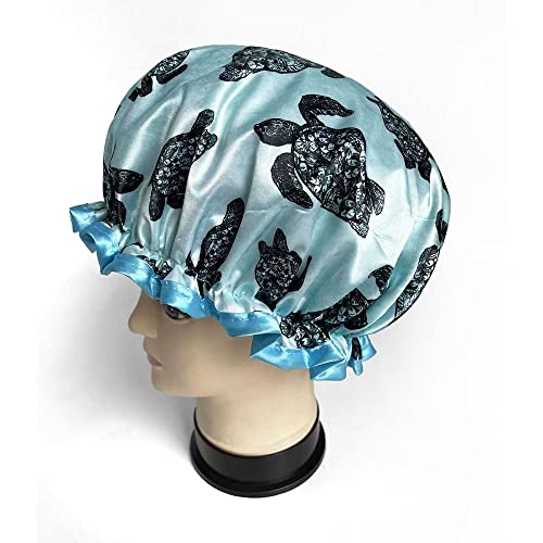 WIRESTER Elastic Reusable Bathing Hair Cap, Waterproof Shower Cap, Fashion Bath Cap for Women Girls - Blue Ocean Sea Turtles