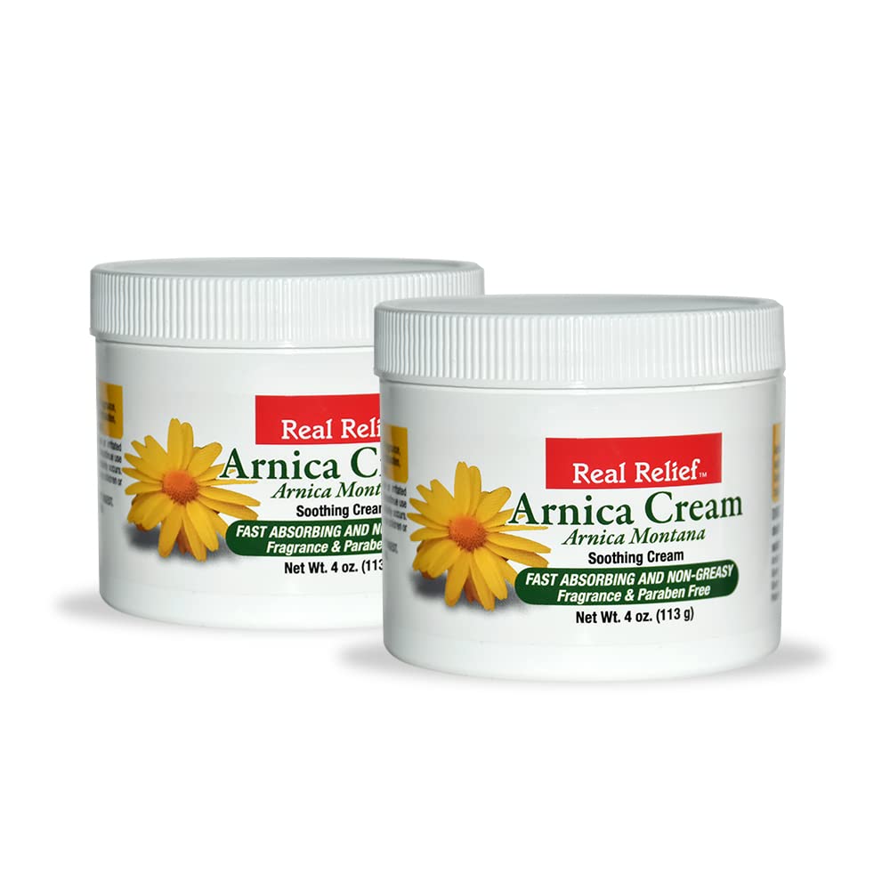 Real Relief Arnica Cream Natural, Non-Greasy, Unscented Soothing Cream for Pain Relief, 4 oz (Pack of 2)