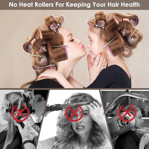 WALLFID Hair Roller Set 37 Pcs, Includes 18 Velcro Curling Irons, 2 Volumizing Clips, 12 Clips, 1 Rat Tail Comb, 1 Spray Bottle & 3 Rubber Bands, for Medium to Long Short Hair, No Heat