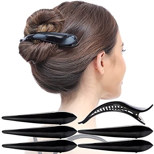 RC ROCHE ORNAMENT 6 Pcs Womens Hair Clip Professional Styling Sectioning Inner Teeth Curve Durable Alligator Duck Bill Jaw Strong Secure Grip Salon Fashion, Medium Black